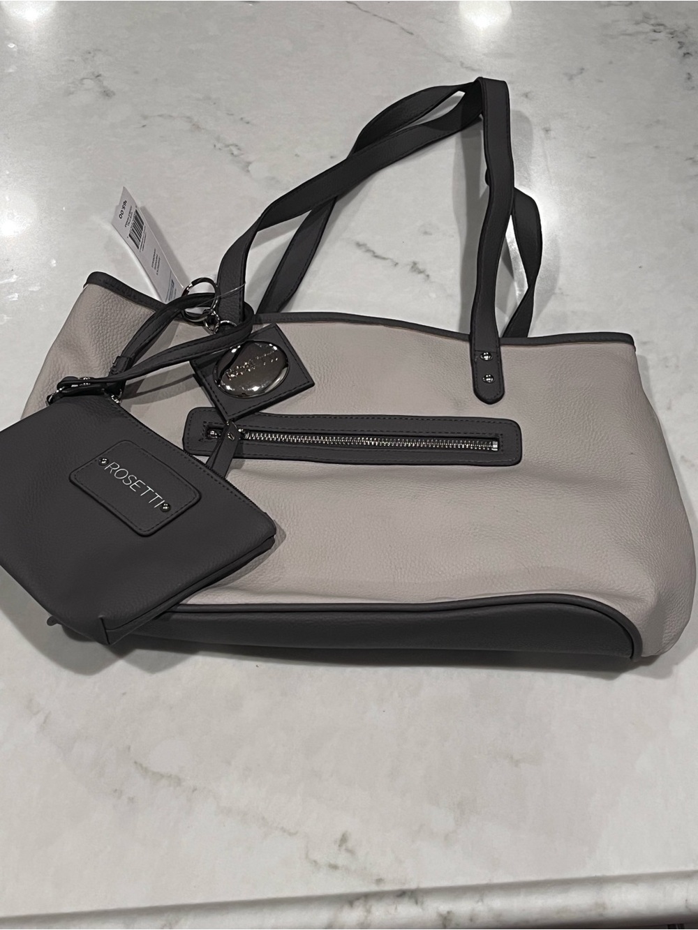 Rosetti Light Gray and Black Two-Tone Shoulder Tote